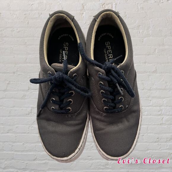 Sperry Top Sider Shoes Men's Canvas Sneaker Size 7 STS15289 Memory Foam Gray - Picture 2 of 7